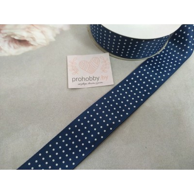 Лента репсовая 25 мм "Мелкий горох на темно-синем" №38